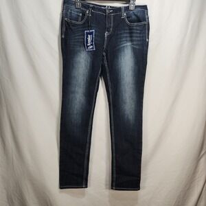 Reign Womens Jeans Sz‎ 13 Blue Low Rise Skinny Dark Wash Stretch NWT